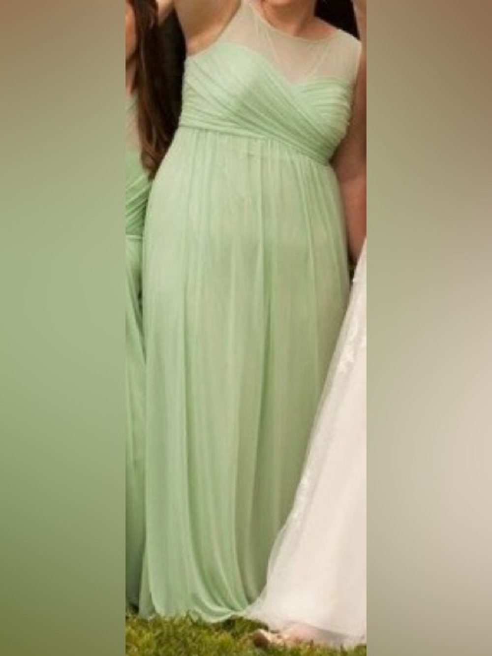 David’s Bridal Meadow Green Chiffon Bridesmaid Gown
